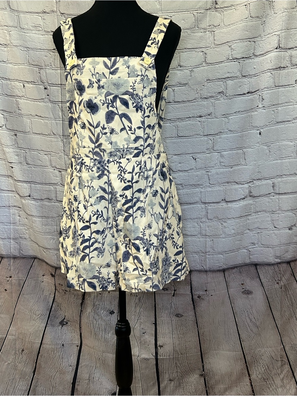 Cider Cream Jumpsuit Romper with Blue Floral Print
